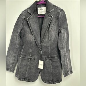 LNDN Landon Denim Blazer Jacket Black Organic Cotton Sz XXS Stretchy